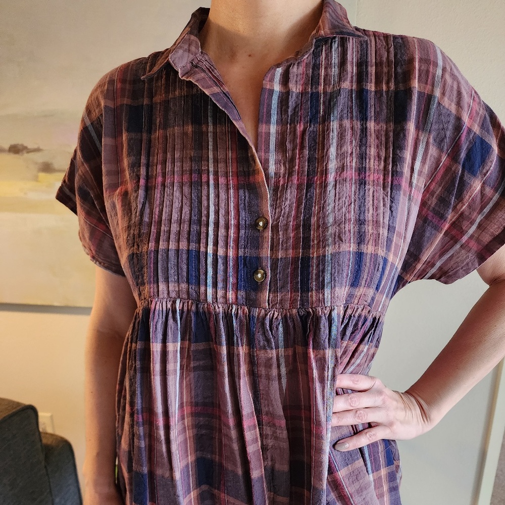 Lucky Brand Short Sleeve Babydoll Tunic Plaid
